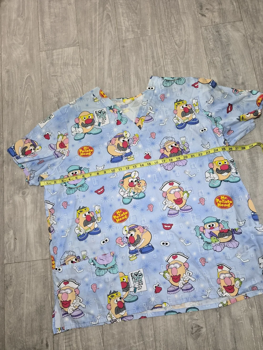 Mr. Potato Head Print Scrub Top - Light Blue 2XL
